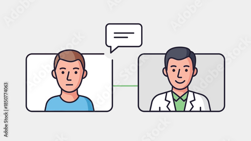 A patient and doctor are having a conversation in a clinical setting, illustrated in a simple graphic style.