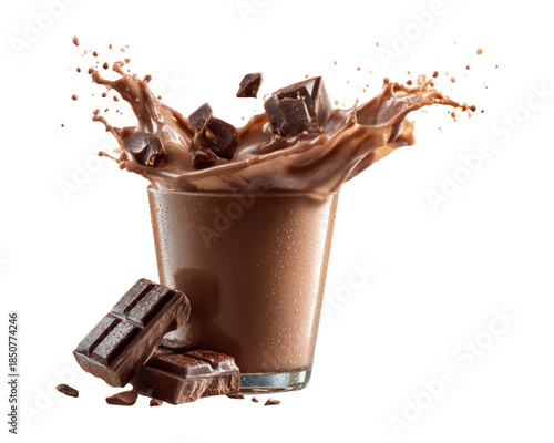 Chocolate and milk splash, isolated on a transparent background
