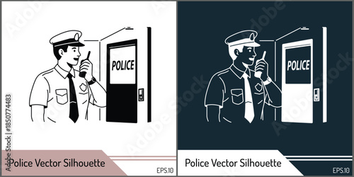 Police Officer Using Radio Communication at Police Station Vector Illustration