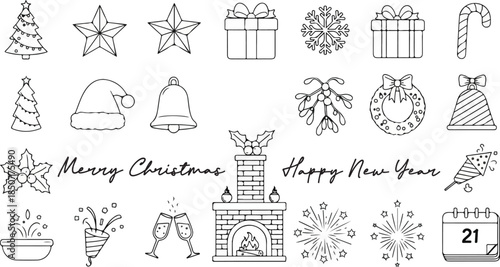 Festive Holiday Icons: A collection of meticulously crafted, festive icons of Christmas elements, perfect for celebrating the joyous holiday season and New Year.