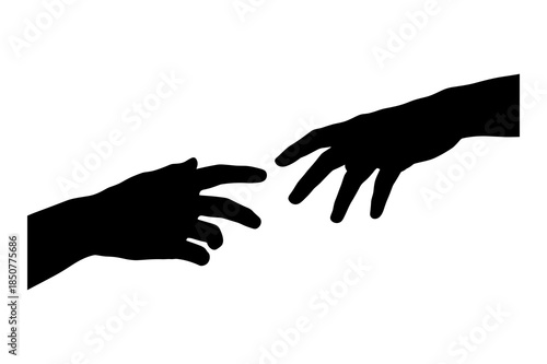 Silhouette of two hands reaching out almost touching in classic artistic style