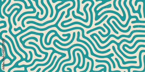 Abstract organic pattern with teal and cream lines, creating a maze-like, flowing design ideal for backgrounds and textures