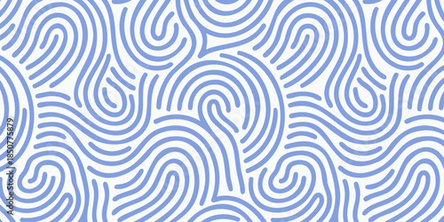 Seamless abstract organic wavy lines pattern in tranquil light blue and crisp white, creating a flowing decorative background design perfect for modern graphic projects and elegant textural aesthetics