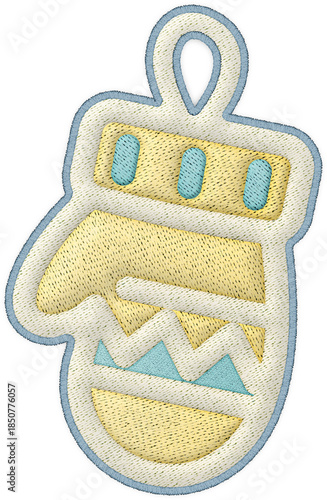 Christmas mittens embroidery patchwork element ornament for winter holiday craft design