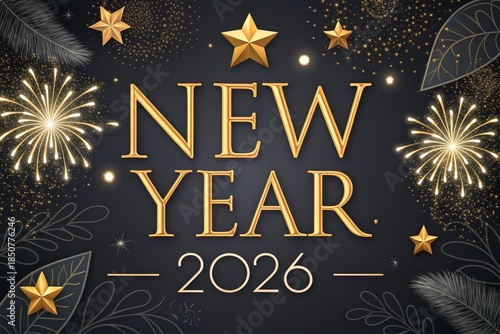 Elegant New Year 2026 Celebration Poster with Gold Accents