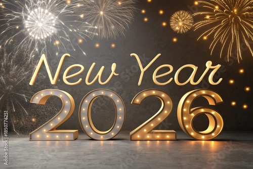 Elegant New Year 2026 Celebration Poster with Gold Accents