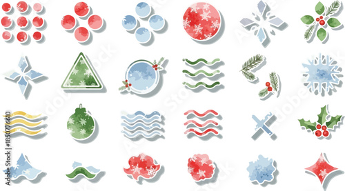 Artistic Watercolor Icons: A vibrant collection of hand-painted watercolor icons, each designed with unique shapes, colors, and textures.
