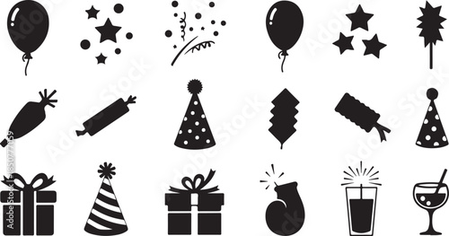 Black silhouette party icons set