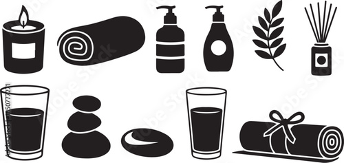 Spa and wellness icon collection black silhouette