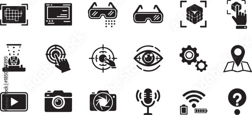 Virtual reality technology icon set