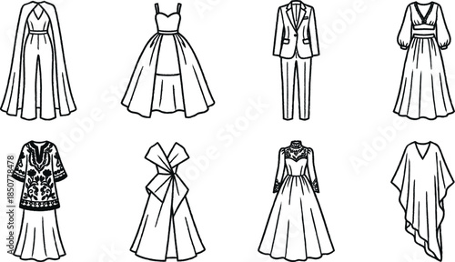 Collection of various fashionable clothing items and dresses for men and women  formal and casual wear