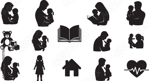 Family love icons silhouette set