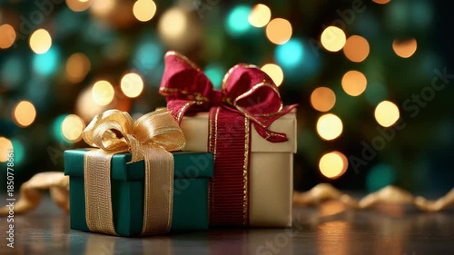 Wallpaper Mural Beautifully wrapped gifts on a table with Christmas lights Torontodigital.ca