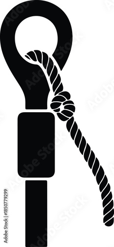 Silhouette Nautical Rope Knot Tied Around Industrial Metal Shackle Vector Illustration