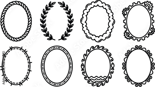 Various ornate oval frames and borders for design and decoration purposes