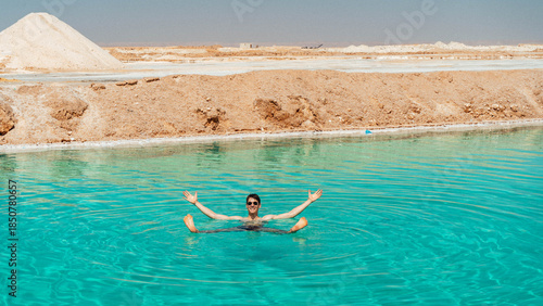 green blue salt lakes in siwa in Egypt 