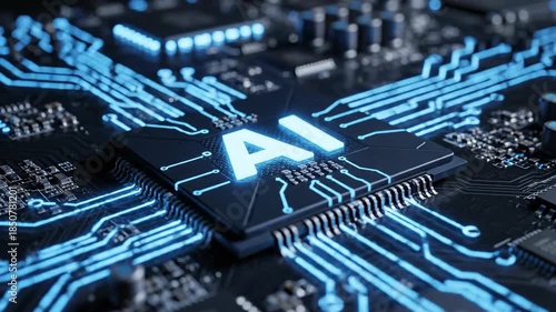 4K AI Chipset Circuit Board with Glowing Blue Lines