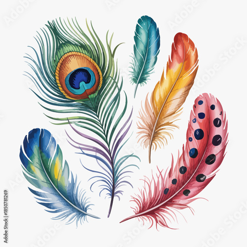 A vibrant assortment of colorful feathers, showcasing their unique textures and designs, representing creativity, artistry, and the diversity of nature's creations.