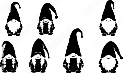 Gnome Silhouette SVG Bundle – Cute Scandinavian Gnomes with Hats and Lanterns, Christmas & Fantasy Clipart