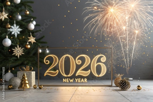 Elegant New Year 2026 Celebration Poster with Gold Accents 