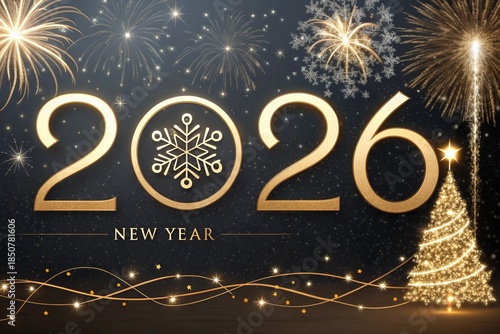 Elegant New Year 2026 Celebration Poster with Gold Accents 