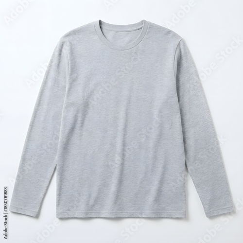 Soft heather grey long-sleeved t-shirt, a comfortable and versatile basic apparel for everyday casual wear, presented flat on a clean backdrop