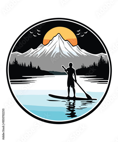 SUP Stand Up Paddle Board in a Lake Graphic Design.