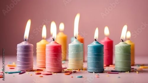 Colorful Candles Burn on a Table With Sprinkles During a Birthday Celebration in a Well-Lit Room This Past Evening