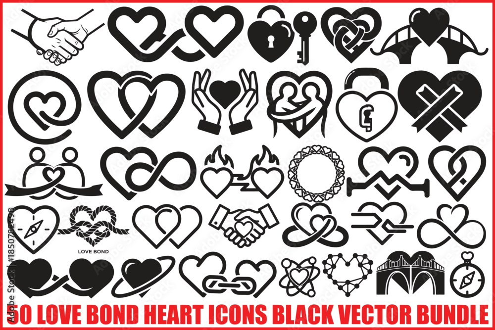 Obraz premium 50 Love Bond Heart Icons Vector Bundle