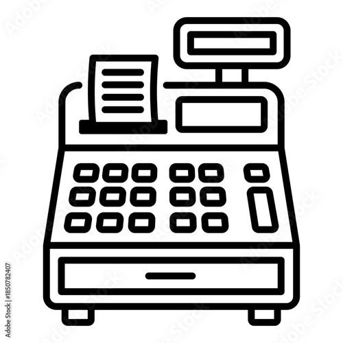 Cash register icon, symbolizing retail, sales, payment, checkout, and point of sale operations. Commonly used for shops, stores, e commerce, accounting, business systems, and transaction interfaces.