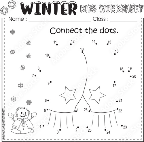 Winter worksheet for kids learning : Connect the dot
