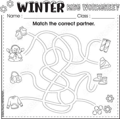 Winter worksheet for kids learning : Match the correct partner.