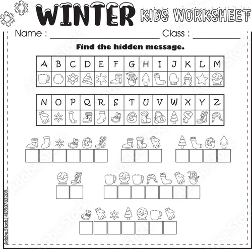 Winter worksheet for kids learning : Find the hidden message.