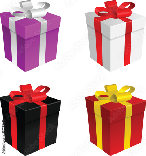 Luxury gold ribbon Christmas gift box festive holiday shopping illustration