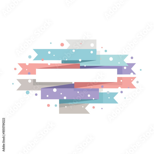 Colorful ribbons and banners with confetti on a white background. Perfect for celebrations, announcements, and party invitations.