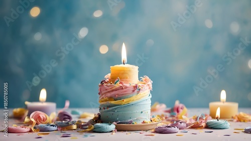 Colorful Birthday Cake With Candles and Decorations on a Table During a Celebration With Friends and Family