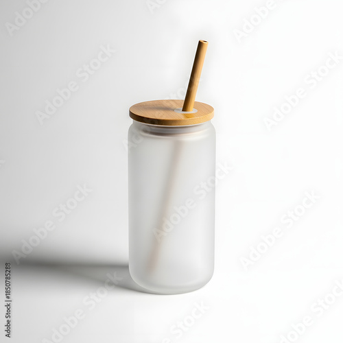 Elegant frosted glass tumbler with bamboo lid and straw