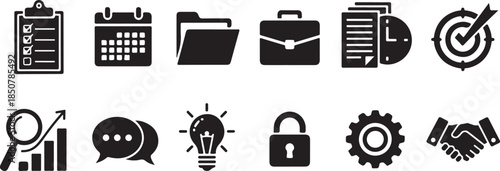 Business task list and management icons set