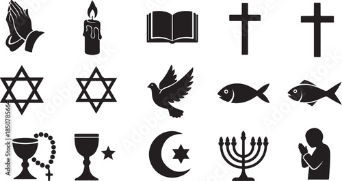 Collection of religious and faith symbols icons