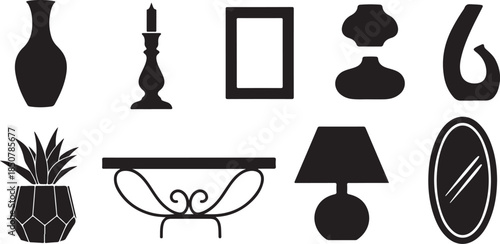 Home decor silhouettes vector icons set