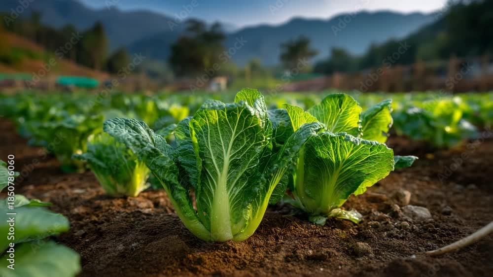 custom made wallpaper toronto digitalFresh green lettuce plants growing in a field with mountains