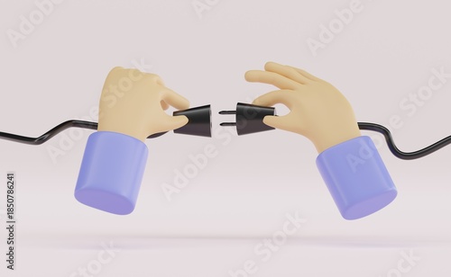 Two parts of an electrical plug in hands in the moment of connecting disconnecting