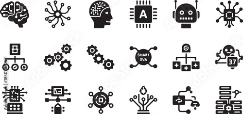 Artificial intelligence technology icons set