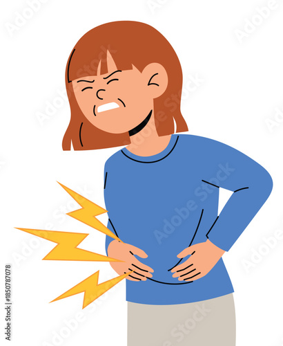 Middle Age Woman with Stomachฟche, Unwell Female Hands on Stomach with Pain illustration