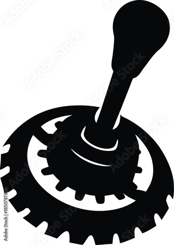 Manual gear stick integrated with a circular gear mechanism representing power transmission