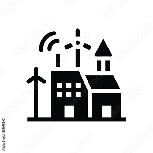 Smart Eco City Silhouette With Wind Turbines