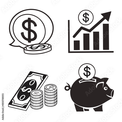 Finance And Money Icon Set Clean Flat Vector Pur Vector Illustration