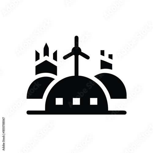 Futuristic Observatory and Wind Turbine Silhouette