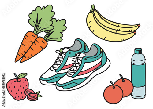 Healthy Lifestyle Objects Illustration Vector Sty (2) Vector Illustration