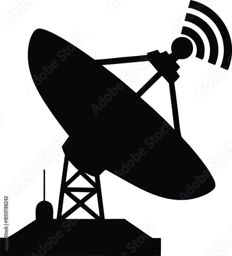 Modern satellite dish transmitting and receiving wireless signals for global communication